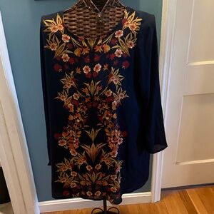 Xhilaration Navy Dress with Colorful Floral Embroidery